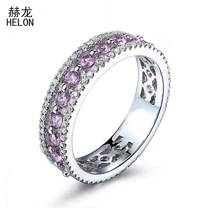 

HELON Sterling Silver 925 Round White & Pink AAA Graded Cubic Zirconia Engagement Wedding Women Trendy Fine Jewelry Ring