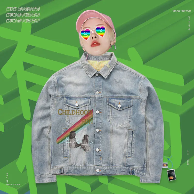 Детское Свободное пальто в стиле ретро Модная Джинсовая куртка с радужным