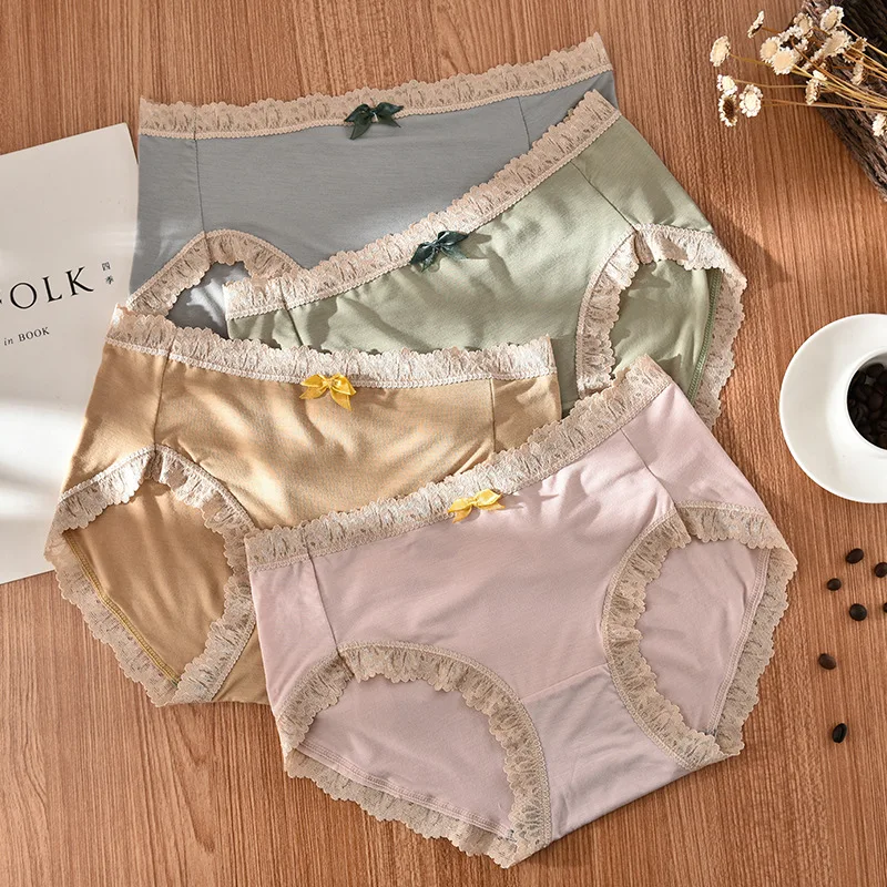 

2 pairs of women's lace panties women's mid-waist graphene antibacterial crotch cotton women