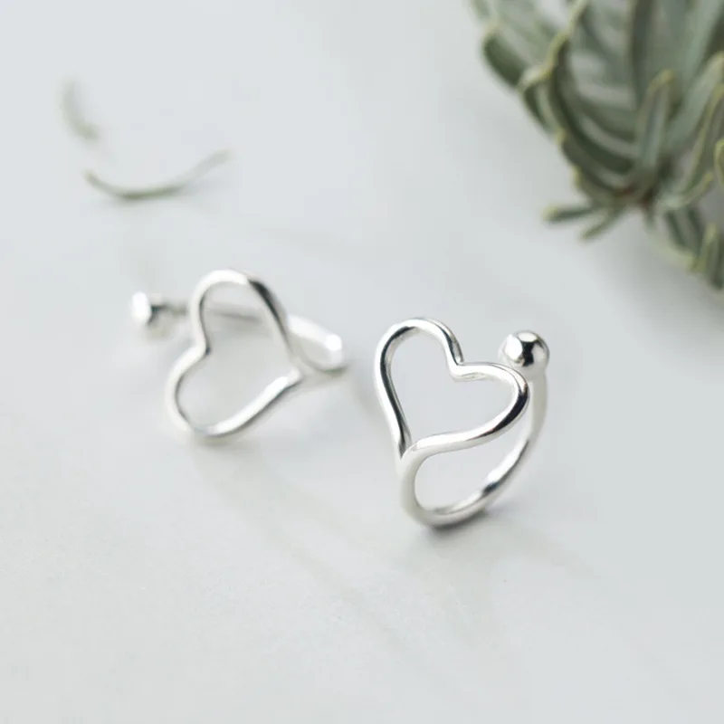 Trusta 100% Серебро 925 пробы серебряное пустое сердце клипсы для ушей серьги женщин и
