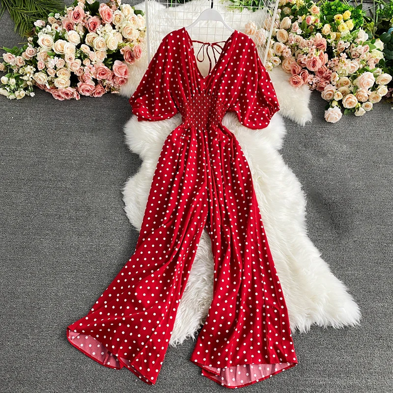 

2021 Fashion Polka Dot Loose Women Dress Sexy High Waist Light Chiffon Female Dresses Summer Short Sleeve V Neck Lace Up Clothes