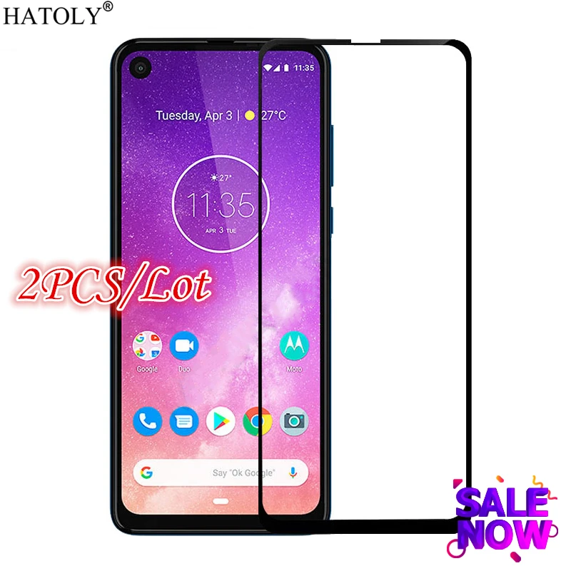 Protector de pantalla de cristal templado para Motorola One Action, cobertura total de pegamento, One Action para Moto, 2 unidades-0