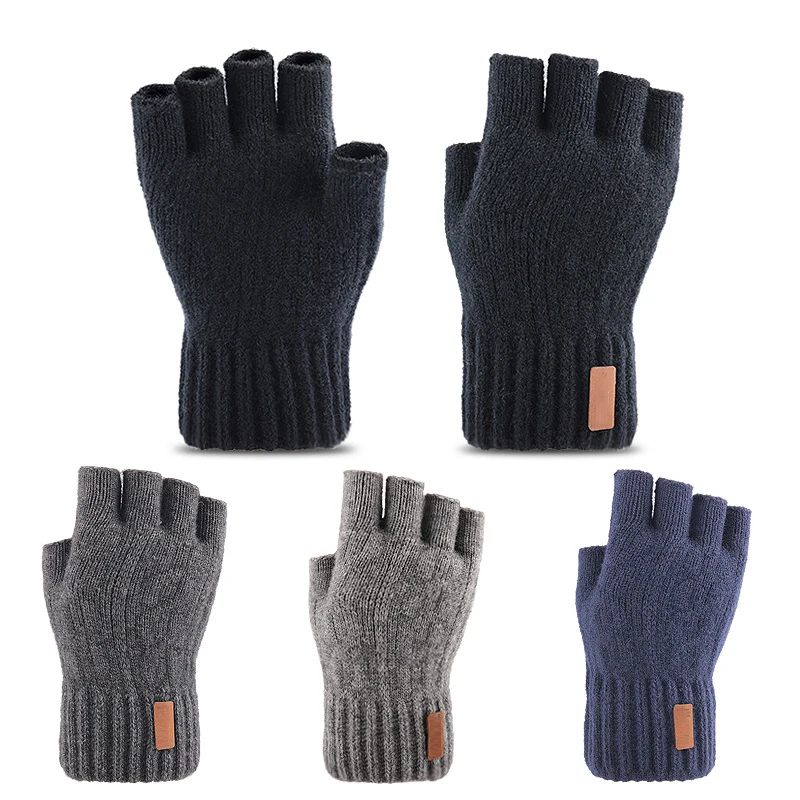 

Вязаные перчатки без пальцев зимние плотные теплые перчатки для сенсорного экрана унисекс уличные эластичные теплые велосипедные перчатк...