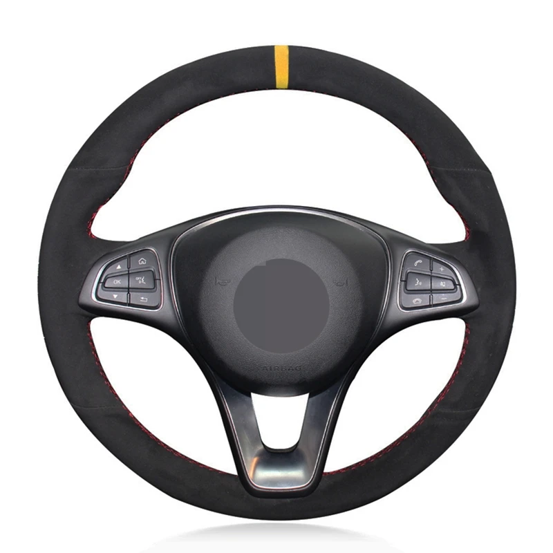 Car Steering Wheel Cover Black Suede For Mercedes Benz A180 A200 B180 B200 C180 C200 C260 C300 E200 E300 CLS260 CLS300 GLC260 GL