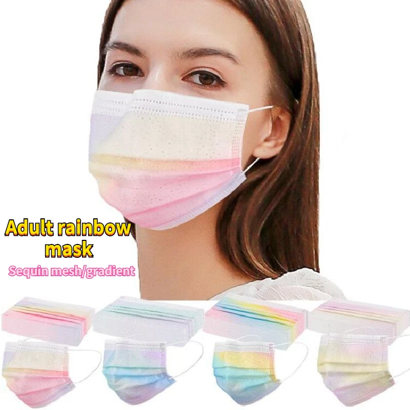 

2022 New Mascarillas Adult Rainbow Gradient Mesh Disposable Protective Mask Mouths Face Mask Masks For Virus Protection Mascaras