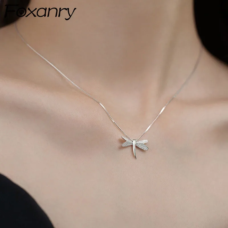

Evimi 925 Silver Color Clavicle Chain Necklace For Women Trendy Elegant Charming Sparkling Zircon Dragonfly Bride Jewelry