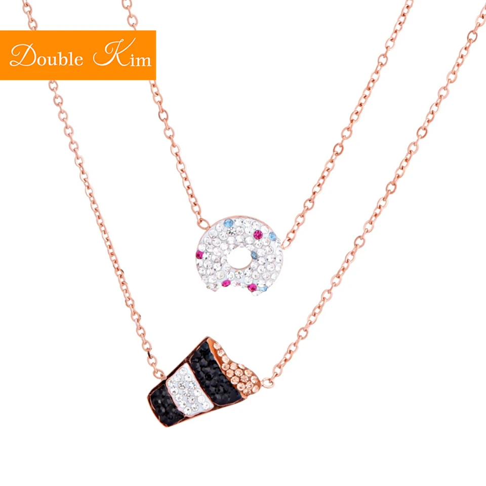 Ожерелье с кулоном в виде пончиков из циркония цепочка титановой нержавеющей