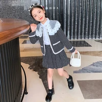 2022 new children clothes set spring autumn suits coat dress for wedding party girls fashion tops and knee length skirt