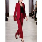 Красный женский брючный костюм, пиджак и брюки, женские деловые костюмы, Блейзер, официальная офисная форма, стильный женский брючный костюм