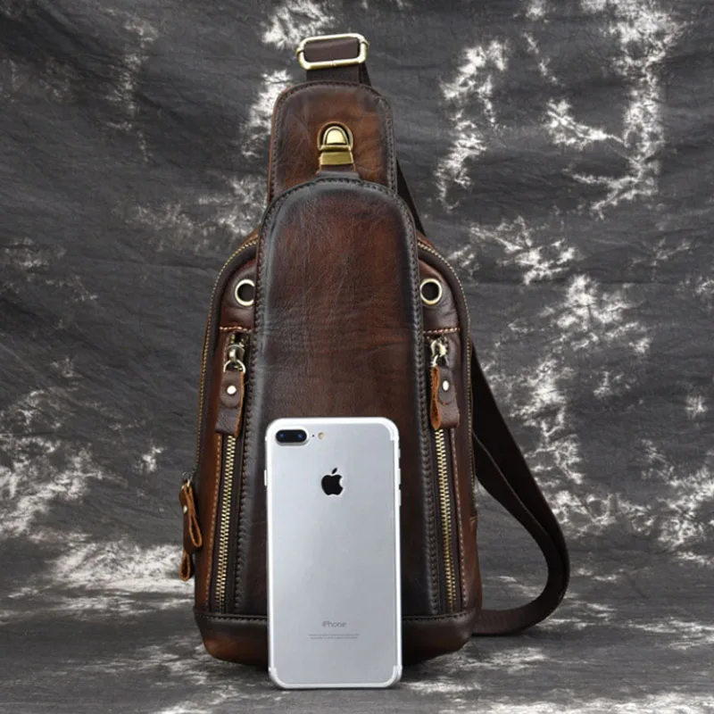 Кожаный рюкзак слинг для мужчин и женщин повседневная нагрудная Сумочка через