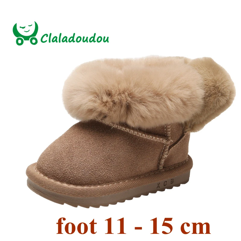 Claladoudou 12 15 5 см из брендовой натуральной кожи девичьи зимние сапоги Зимняя Теплая