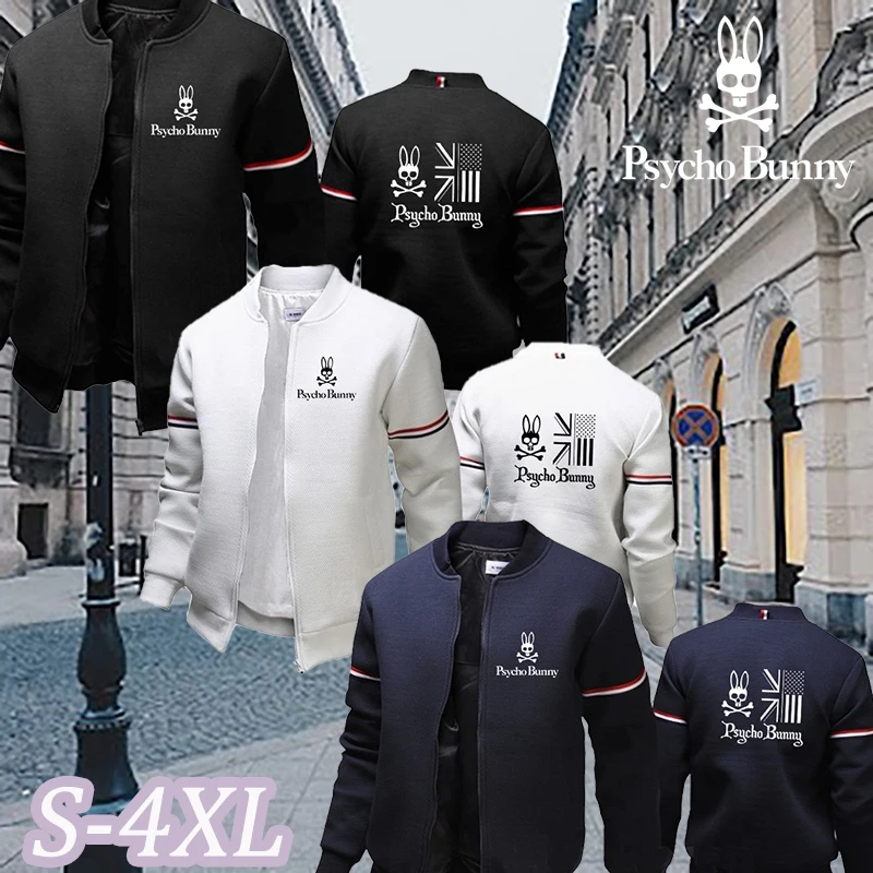 

2021 Winter New Men's Skeleton BUNNY Printed Shirt Solid Color Zipper Baseball Uniform Warm and Windproof Fashion Trend Jacket