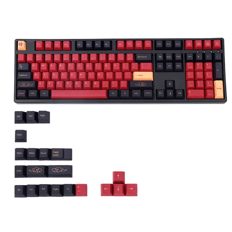 

Колпачки для ключей Red Samurai, 129 клавиш, краситель, профиль вишни, колпачки для ключей PBT ISO, колпачки для ключей T84C