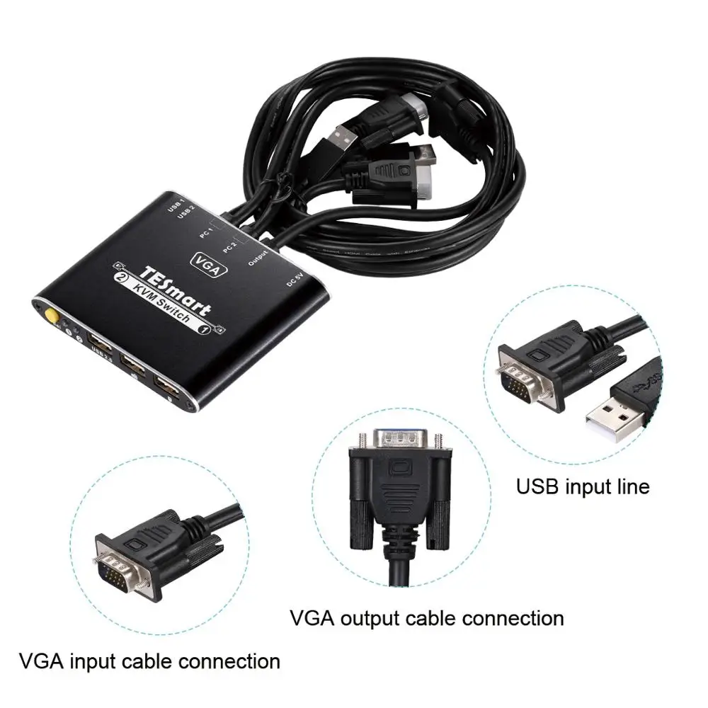 

Tesla smart 1080P 2-Port 2x1 VGA Cable KVM Switch with Cables 2x1 1080P Supports USB 2.0 Device Control up to 2 Computers etc