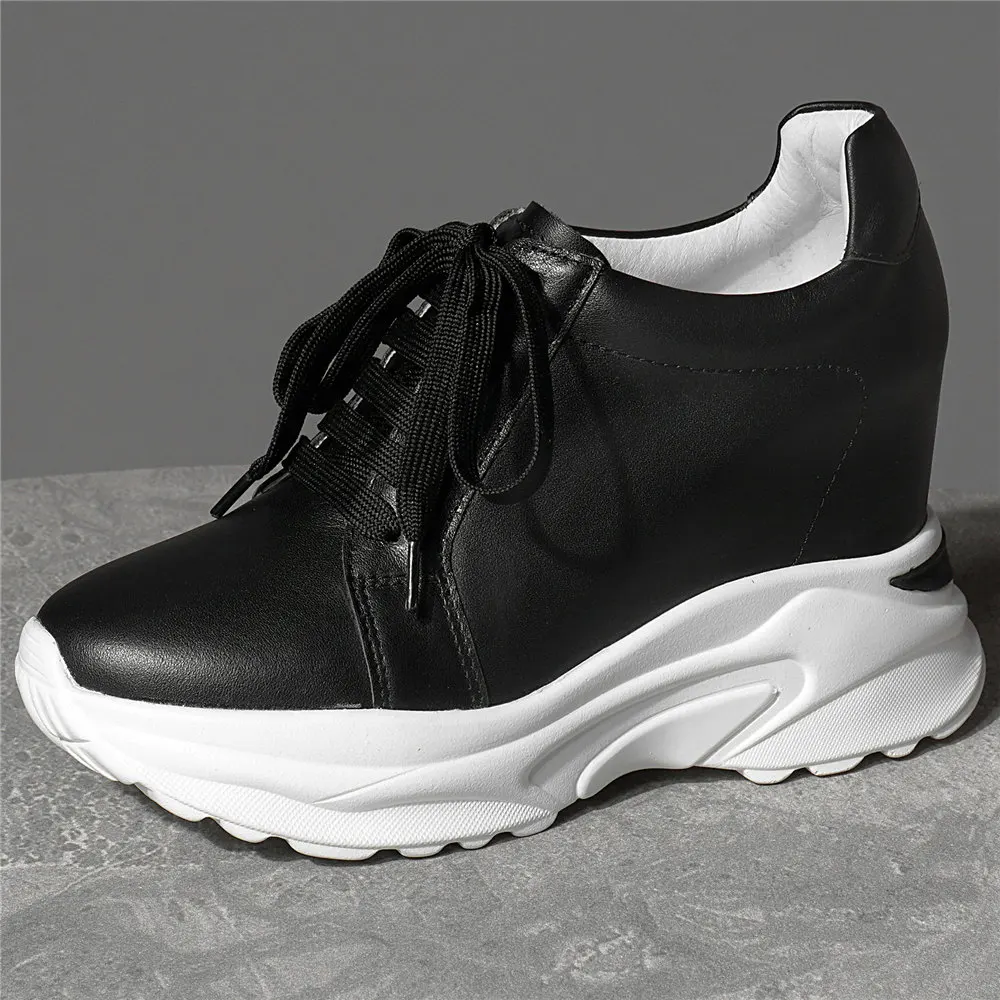 2021 Pumps Shoes Women Lace Up Genuine Leather Wedges High Heel Ankle Boots Female Round Toe Chunky Platform Fashion Sneakers