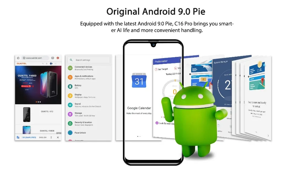 OUKITEL C16 PRO 5,71 ''HD+ экран капли 4G смартфон MT6761P четырехъядерный 3 ГБ 32 ГБ Android 9,0 пирог лицо ID мобильный телефон 2600 мАч