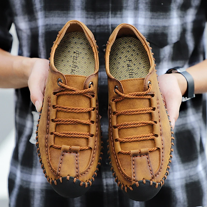 Мокасины мужские кожаные удобные лоферы Повседневная Уличная нескользящая