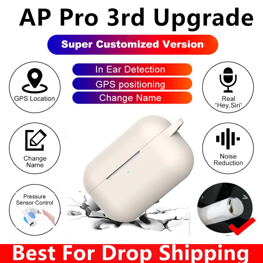 AP Pro 3rd TWS 1:1 Bluetooth беспроводные наушники датчик давления шумоподавление Rename gps