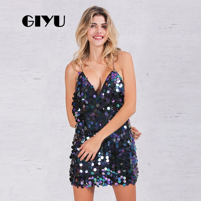 GIYU сексуальные женские короткие платья с v-образным вырезом открытой спиной