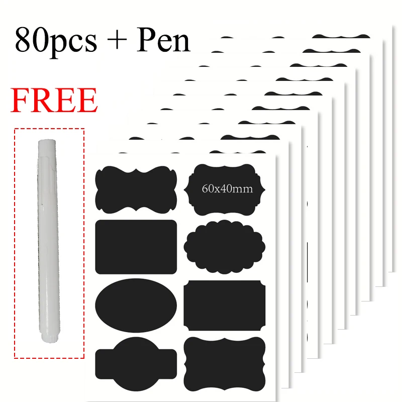 

Стираемая доска, 80 шт./компл., для рукоделия, меловая доска, ПВХ, черная доска, 4 Х6 см, этикетки-органайзеры для кухонных банок
