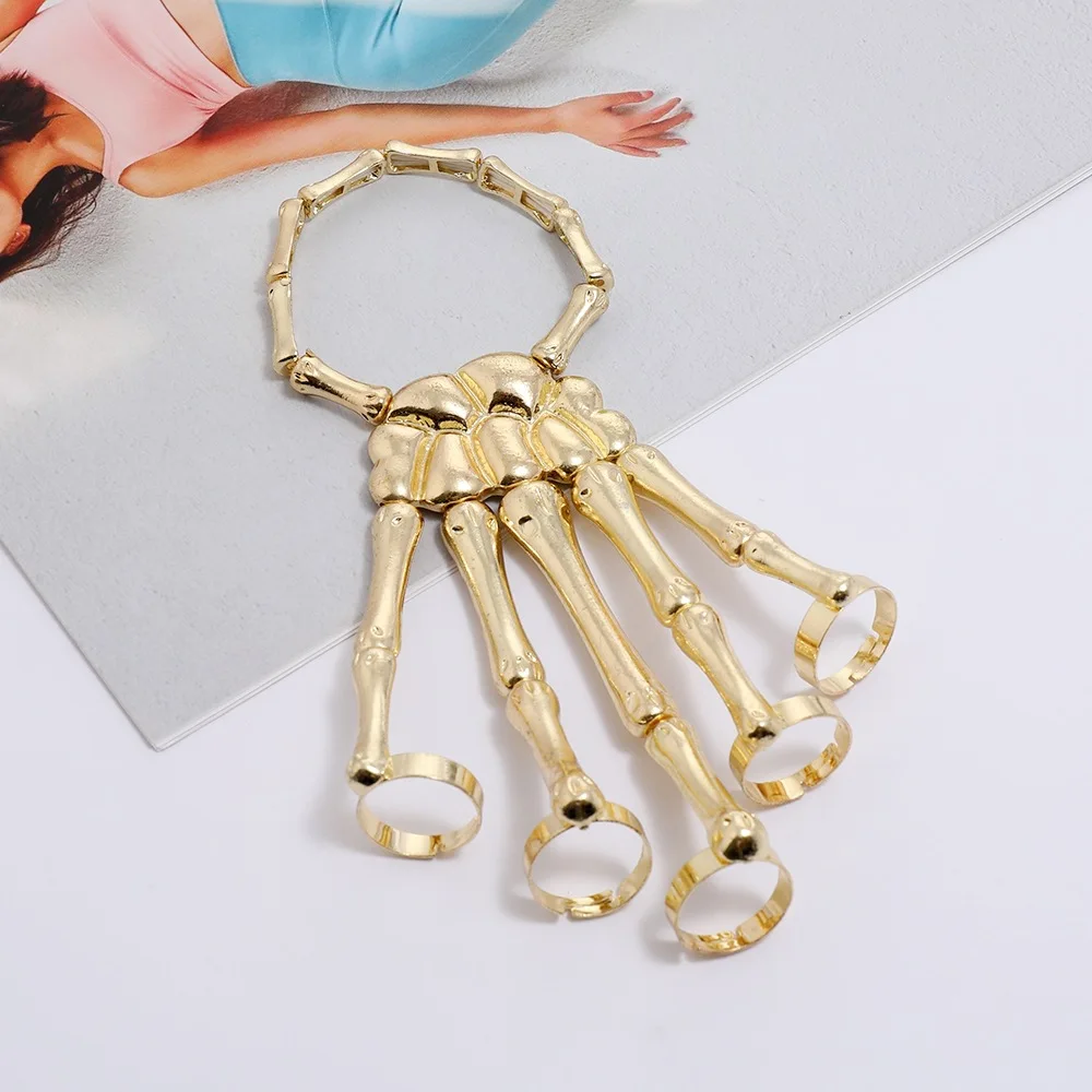 

2021 Punk Popular Titanium Steel Human Bones Five Finger Ring for Men Women Adjustable Mechanical Arm Rings Jewelry Gift