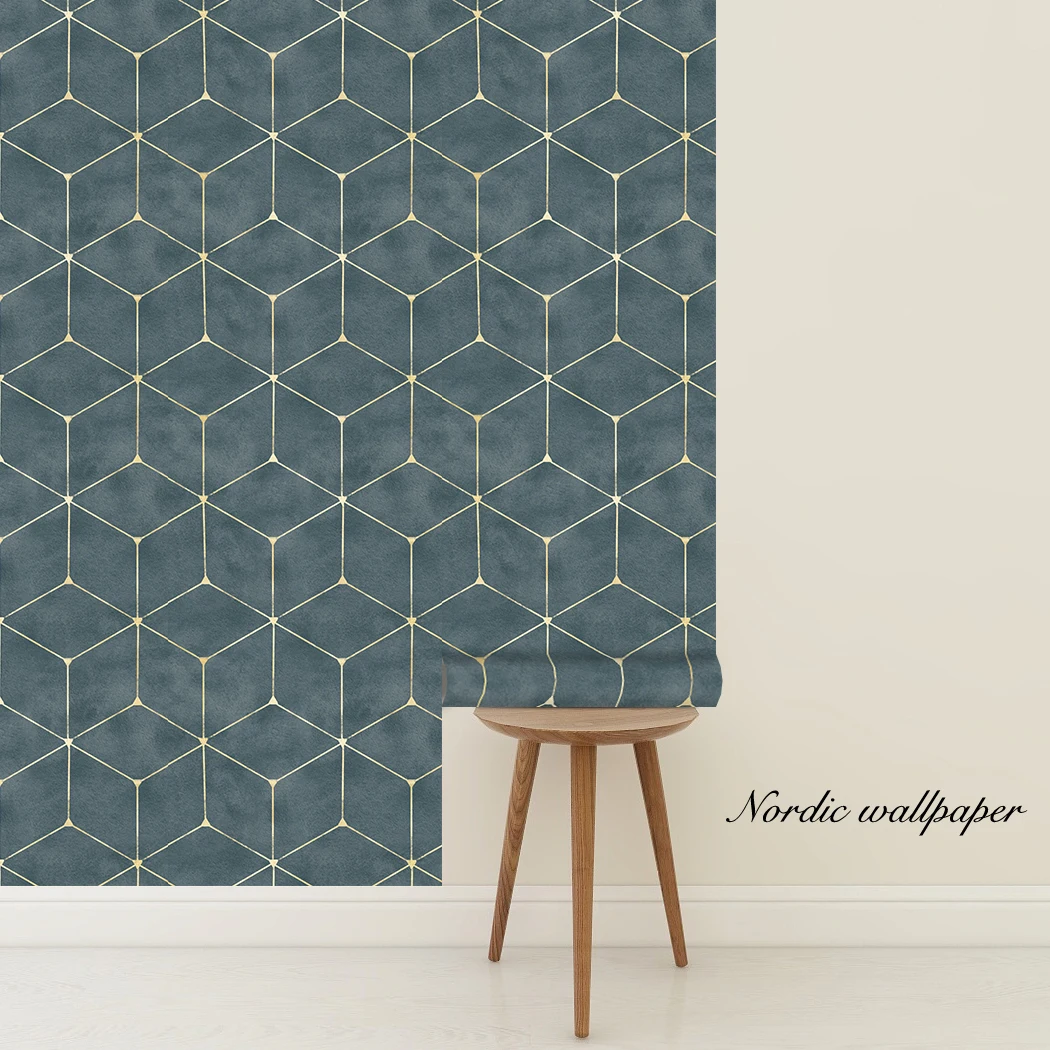 

Gold Striped Hexagon Peel And Stick Self-adhesive Trellis Sapphire Geometric Wallpaper Waterpfroof For Bedroom Home Decoration