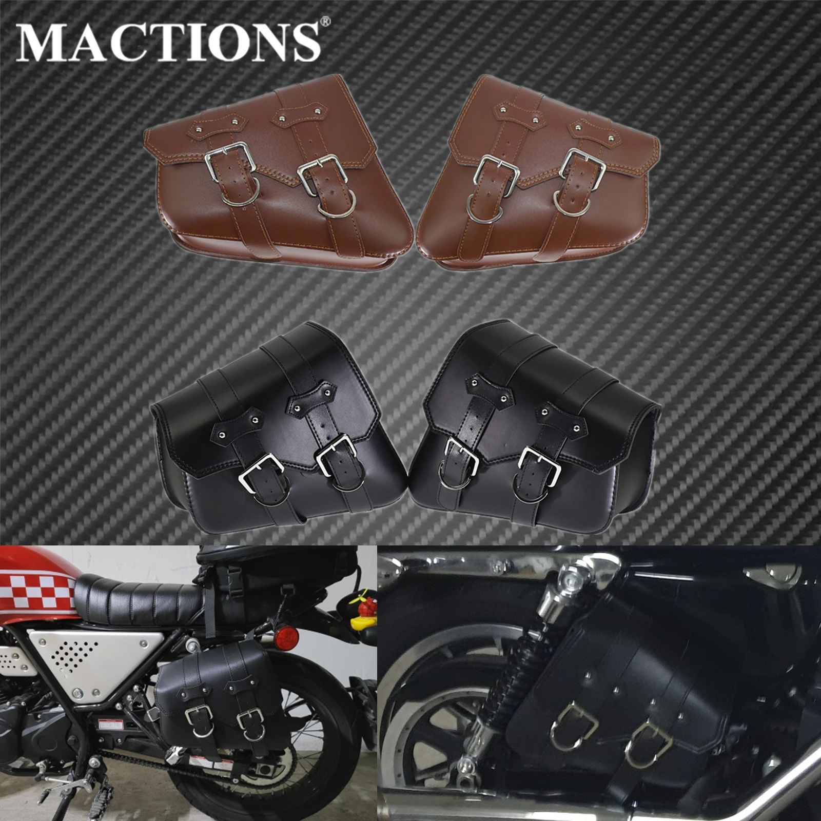 

2xMotorcycle PU Leather Saddle Bag Left+Right Side Tool Bag Black/Brown For Harley Sportster XL 883 1200 For Honda For Yamaha