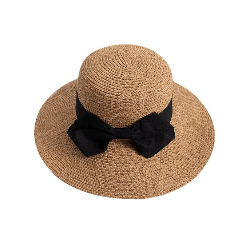 

COKK Summer Hat Women Big Brim Beach Sun Shading Korean Fisherman Cap Bow Straw Hat Female