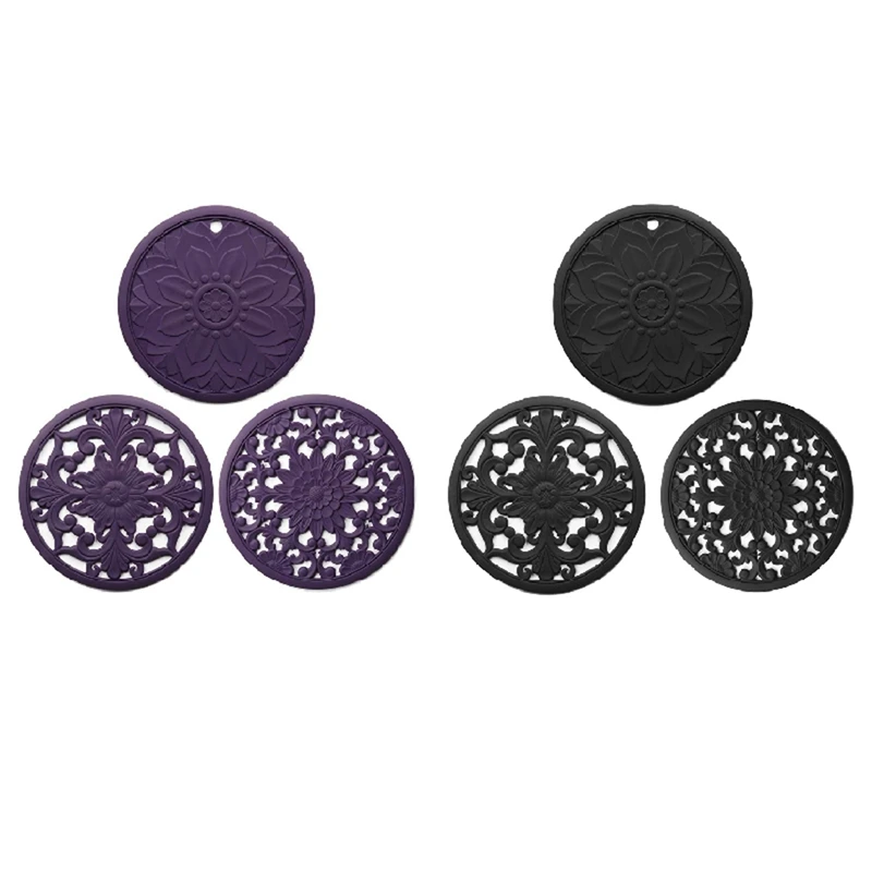 

2Set Silicone Mat Set With 3 Pattern Designs, Hot Pot Holder Hot Pads For Table, Heat Resistant Trivets, E & A