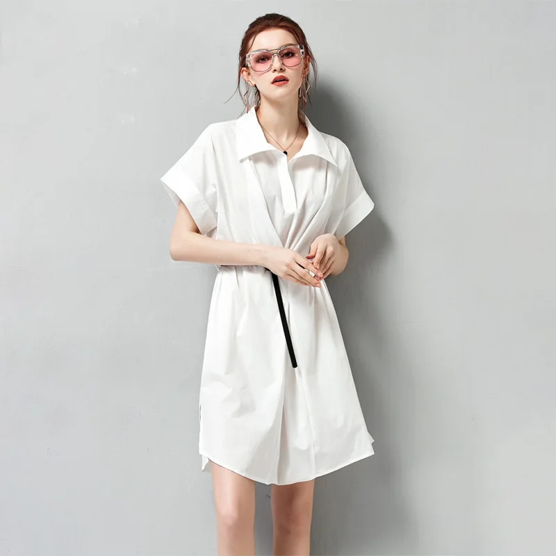 Женское платье-рубашка sommer белая приталенная блузка с коротким рукавом