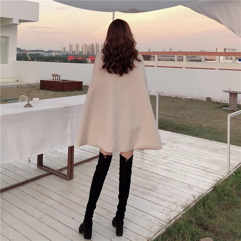 

Autumn 2020 high quality wool shawl cloak cloak coat with belt ladies mid-length Korean sleeveless plus size ladies cloak coat
