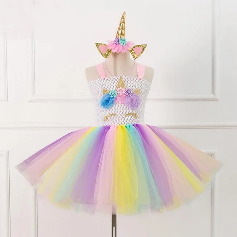 Платье для девочек костюм единорога необычные рождественские детские радужные