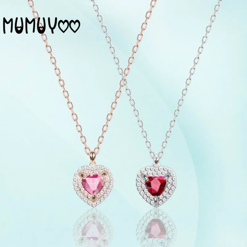 

SWA Fashion Jewelry High Quality Romantic Heart-shaped Love Cute Pink Purple Crystal Heart-shaped Female Necklace