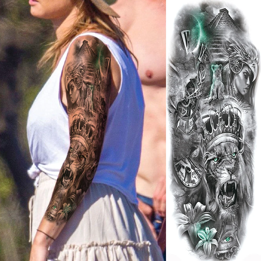 

Shout Tiger Temporary Tattoos For Men Women Adult Body Art Full Arm Sleeve Tatoo Water Transfer Fake Tattoo Stickers Flower DIY