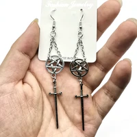 witchs rites earrings pentagram pendant darkly the sacred black sword gothic jewelry fashion forward black chain women gift