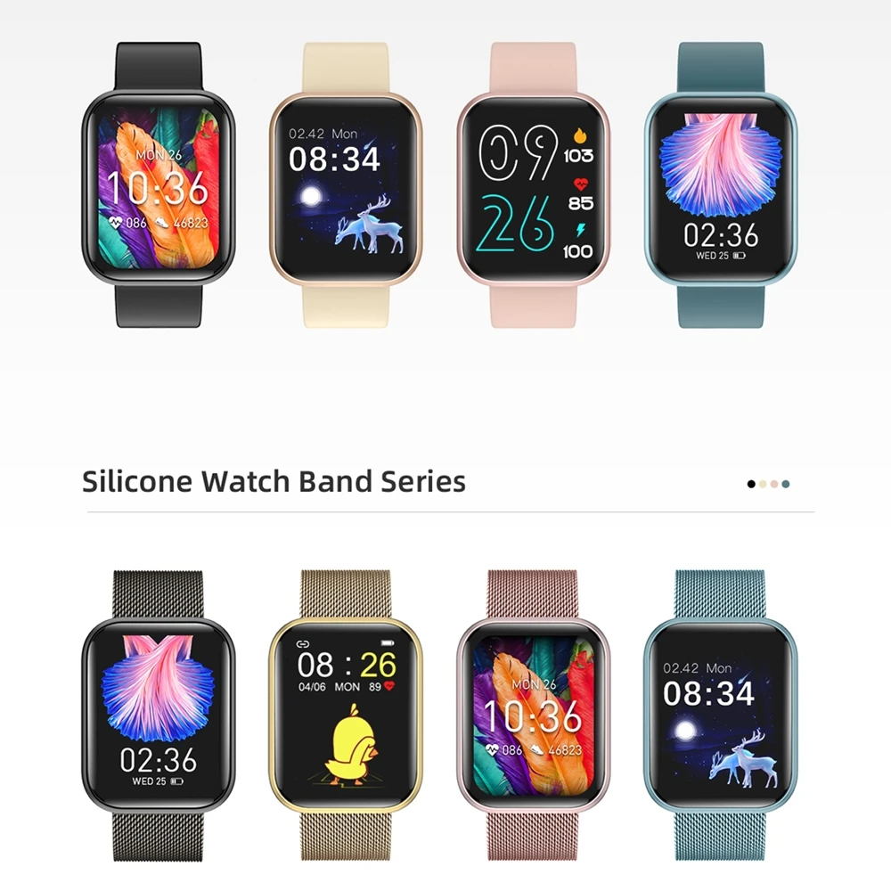 

P85 Women Men Smart Watch IP68 waterproof Custom Dial Heart rate Blood Pressure Monitor Sport wristband Bracelet For Android IOS