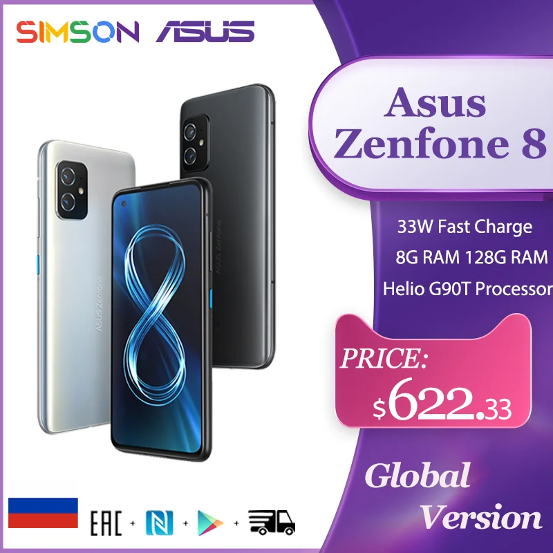 

NEW Global Version ASUS Zenfone 8 Snapdragon 888 8/16GB RAM 128/256GB ROM 5.9'' IP68 Water-Proof Android OTA 5G Cellphone