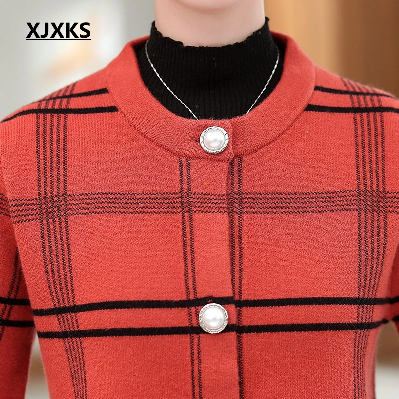 Кардиган XJXKS трикотажный однобортный удобный шерстяной кардиган с круглым