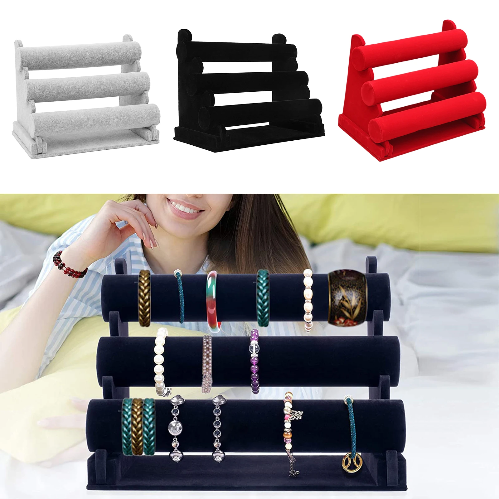 3Tier Velvet Jewelry Bracelet Watch Bangle Display Holder Stand Necklace Storage Organizer | Украшения и аксессуары
