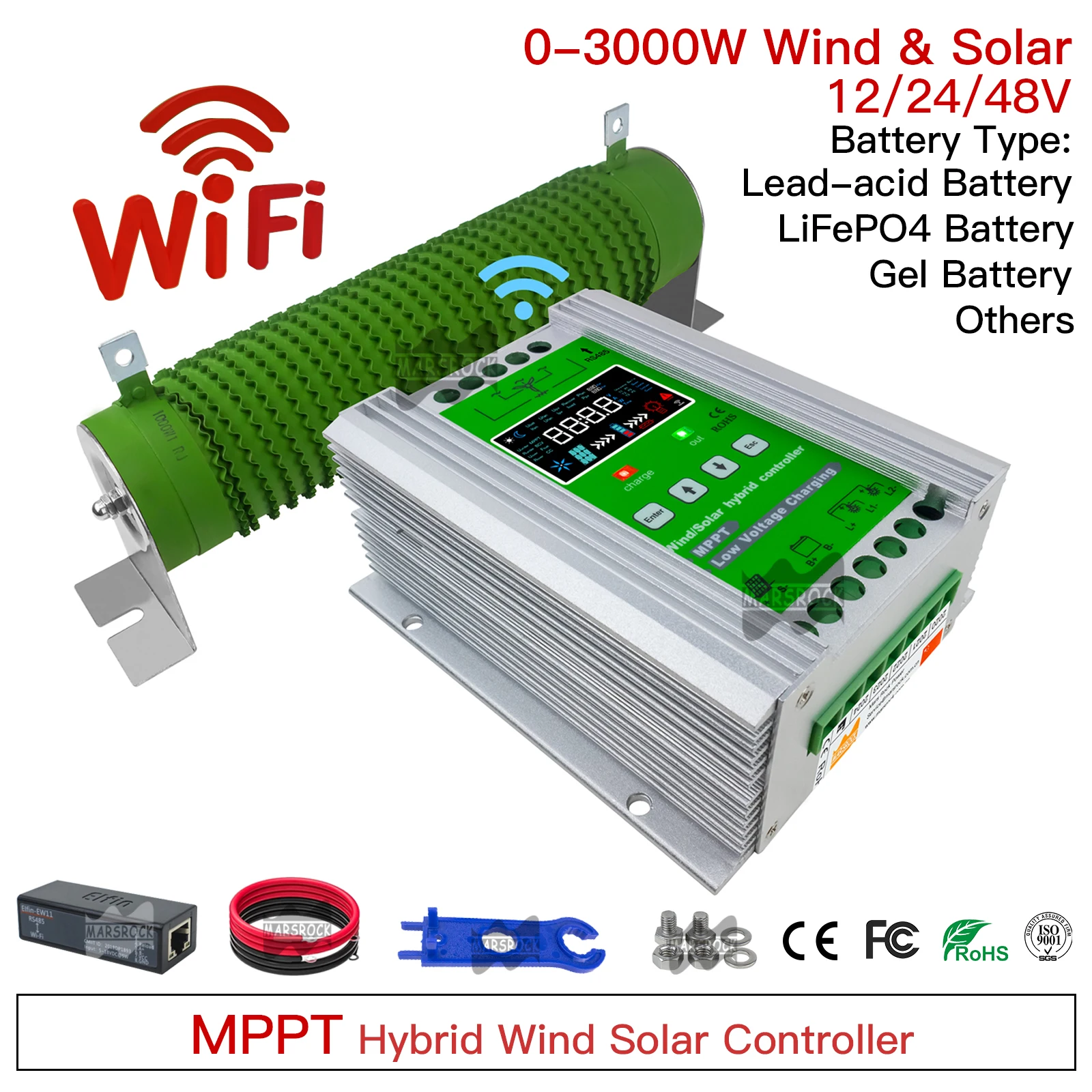 600-3000W Hybrid Solar Wind Charge Controller Power System MPPT Solar Regulator For 12V 24V 48V Lithium Lead-acid Battery
