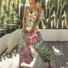 Женский комбинезон в стиле бохо, длинный пляжный комбинезон с цветочным принтом, на пуговицах, Свободный комбинезон с открытой спиной, 35 #