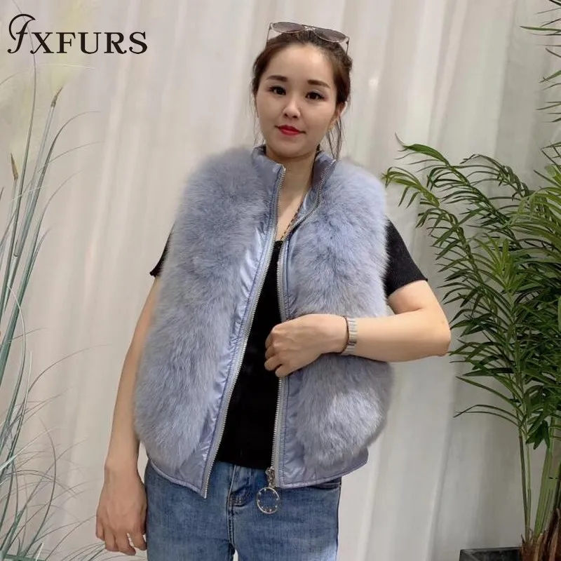 Женский жилет на утином пуху теплая безрукавка из натурального Лисьего меха без