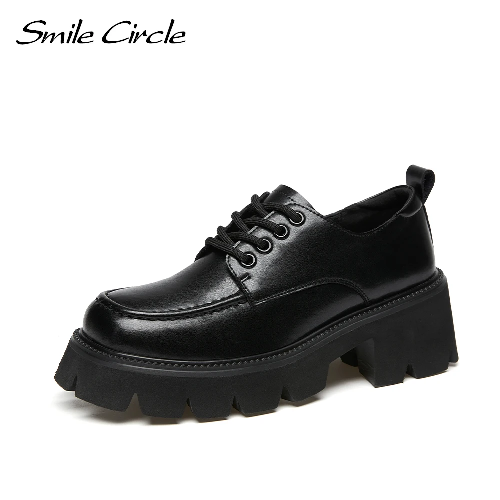 

Smile Circle/лоферы; Женская обувь на плоской платформе; Сезон осень; Модная повседневная обувь в британском стиле на толстой подошве с круглым но...