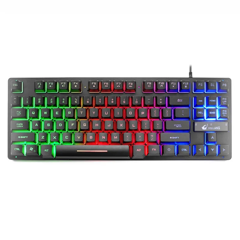 Игровая механическая клавиатура VOBERRY 87 Key USB Проводная 7 цветов светодиодный экран
