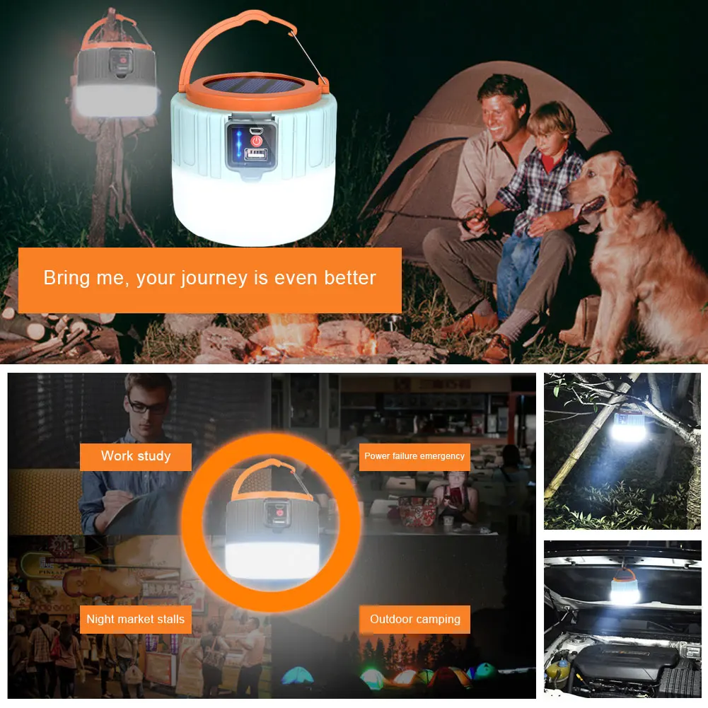 Solar LED Camping Light USB Rechargeable Bulb For Outdoor Tent Lamp Portable Lanterns Emergency Lights BBQ Hiking Drop ship | Лампы и