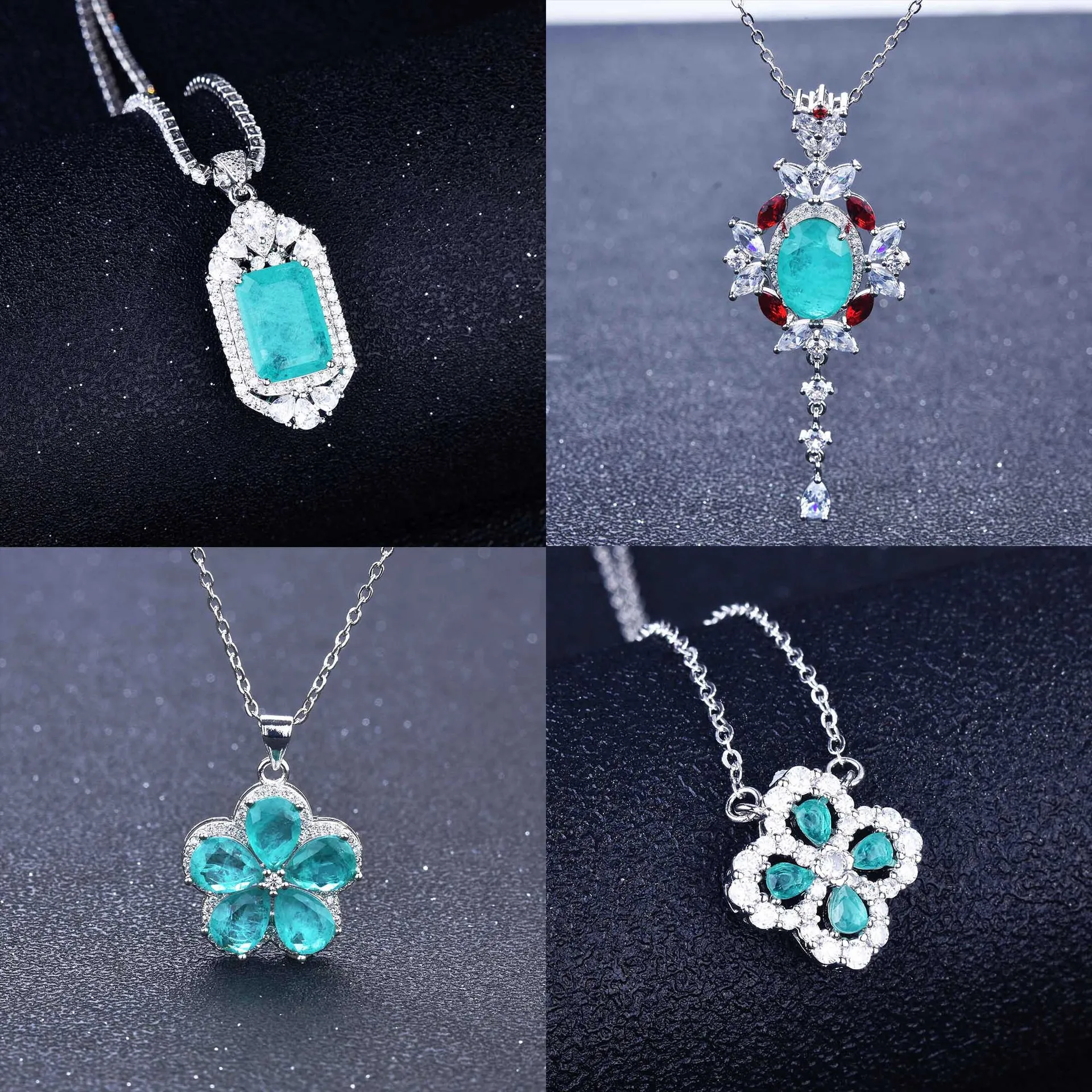 

QTT Paraiba Tourmaline Stone Choker Necklace Pendant Ladies Necklace Silver Color Chain Necklace Wedding Jewelry Gift