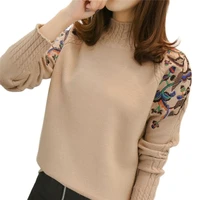 2021 female half turtleneck sweater female sleeve head embroidery twist loose all match long sleeved bottoming sweaters