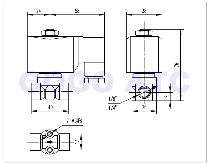 2 ходовой Латунный Водяной электромагнитный клапан нормально закрывающийся порт