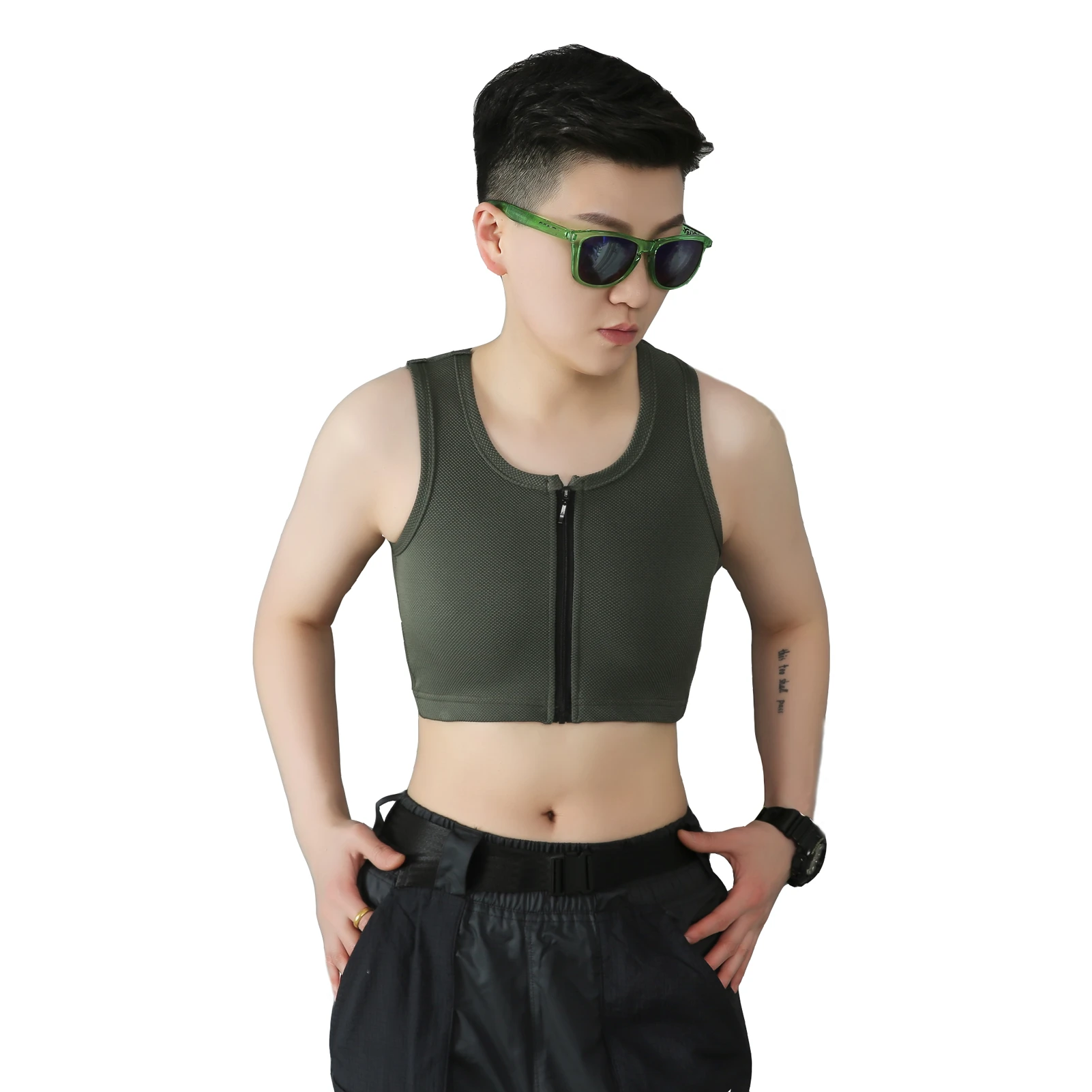 

BaronHong Chest Binder Elatic Zipper Up Tank Top Shapewear for Tomboy Trans Lesbian