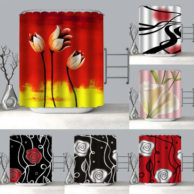 

Занавеска для душа в современном стиле с цветочным геометрическим рисунком, занавеска с крючком для украшения дома в естественном ландшафт...